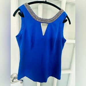XOXO Royal Blue Embellished Neck Sleeveless Tank Top